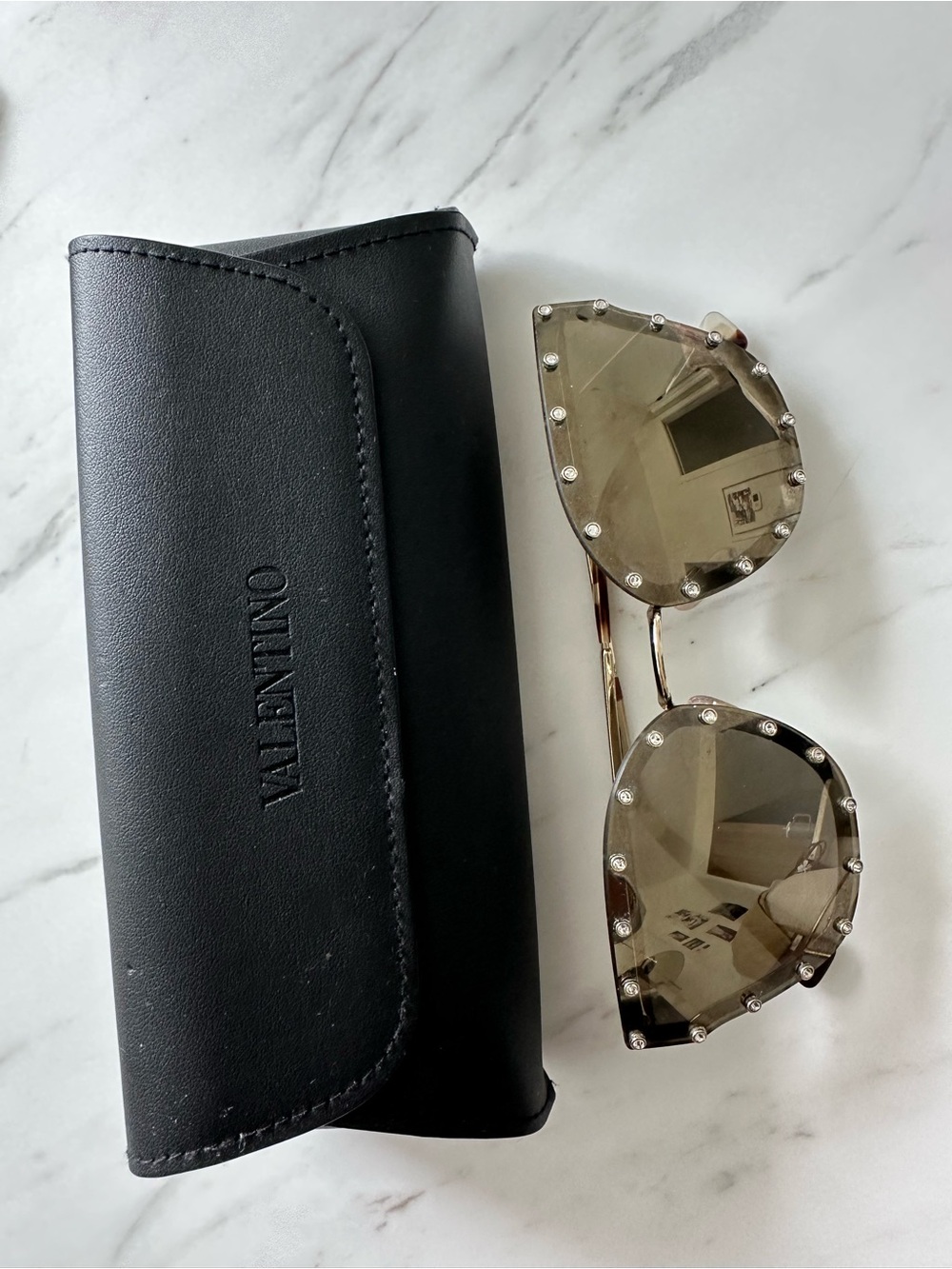 Valentino Gold Frame Sunglasses with Crystal Accents